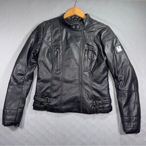 Rocawear Jacket Womens Medium Black Moto Biker Faux Leather Zip Buckle ROC s